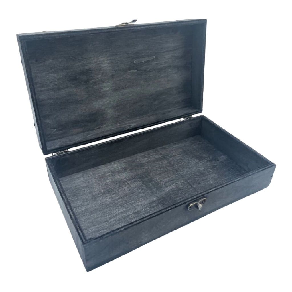 Boîte de rangement en bois vintage avec serrure, couleur noire