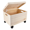 Boîte de rangement en bois avec couvercle et roulettes, design simple