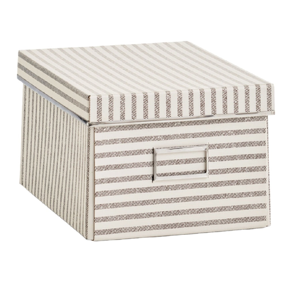 Boîte de rangement à rayures avec couvercle et poignée en métal