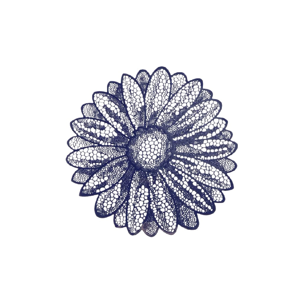 Dessous de verre en dentelle – motif fleur, bleu marine, Ø 4 in (10 cm)